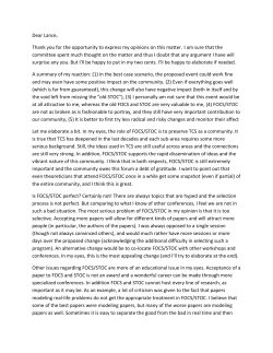 Dear Lance, Thank you for the opportunity to express my opinions