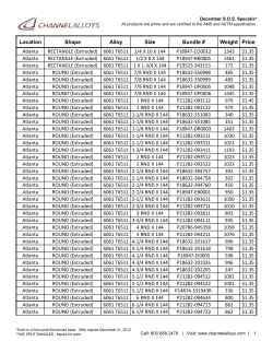 Location Shape Alloy Size Bundle # Weight Price Atlanta