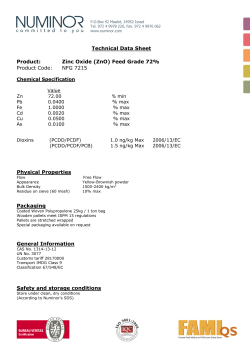 Technical Data Sheet Product: Zinc Oxide (ZnO) Feed Grade 72