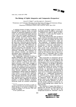 The Biology of Lipids: Integrative and Comparative Perspectives