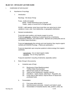MLAB 1331: MYCOLOGY LECTURE GUIDE I. OVERVIEW OF