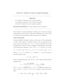 Lecture 23 : Solutions of Cubic and Quartic Equations