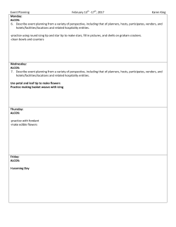 Event Planning February 13th -17th, 2017 Karen King Monday