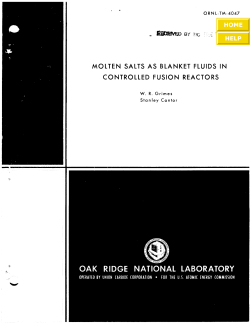 Molten Salts as blanket fluids in controlled fusion reactors [Disc 6]