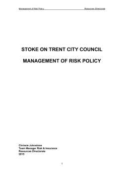 STOKE ON TRENT CITY COUNCIL MANAGEMENT OF RISK POLICY