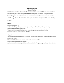 Math 240 Fall 2016 Exam 1 Topics 3 cos60 2 =