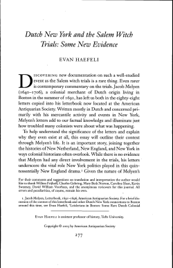 Dutch New York and the Salem Witch Trials