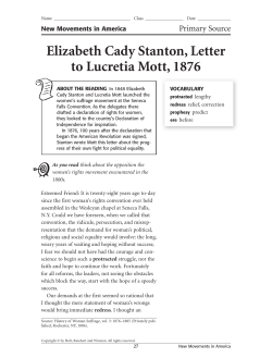 Elizabeth Cady Stanton, Letter to Lucretia Mott, 1876