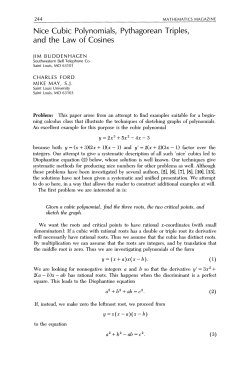 Nice Cubic Polynomials, Pythagorean Triples, and the Law