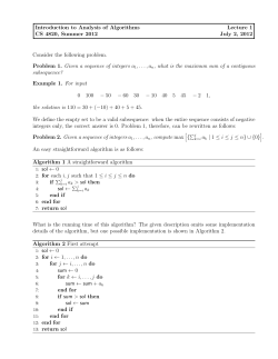Introduction to Analysis of Algorithms Lecture 1 CS 4820, Summer