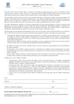 JOHN CABOT UNIVERSITY Athletics Department Athletics