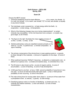 Earth Science &ndash; GEOL-008 Spring, 2004 Exam 2A Choose the