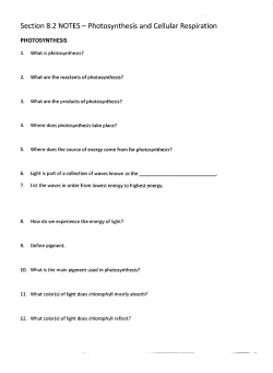 Section 8.2 NOTES- Photosynthesis and Cellular Respiration