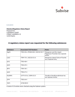 A regulatory status report was requested for the following substances:
