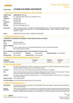 CHEM ALERT REPORT LITHIUM CHLORIDE ANHYDROUS