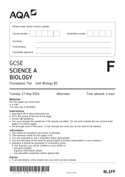 GCSE Biology Question paper Unit 01 - Biology June 2016