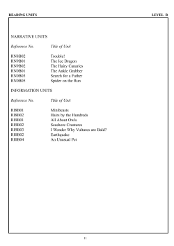 NARRATIVE UNITS Reference No. Title of Unit RN8B02