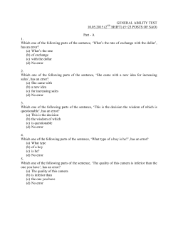 A 1. Which one of the following parts of the sentence