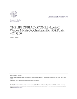 THE LIFE OF BLACKSTONE, by Lewis C. Warden. Michie Co