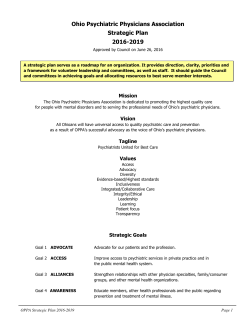 Ohio Psychiatric Physicians Association Strategic Plan 2016-2019