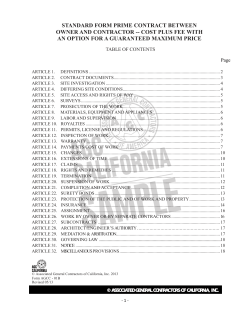 Standard Form Prime Contract Between Owner and Contractor