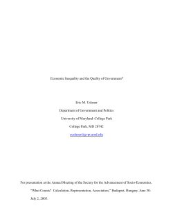 Economic Inequality and the Quality of Government* Eric M. Uslaner