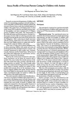 Stress Profile of Peruvian Parents Caring for Children with Autism