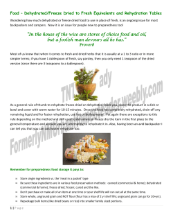 Food &ndash; Dehydrated/Freeze Dried to Fresh Equivalents and
