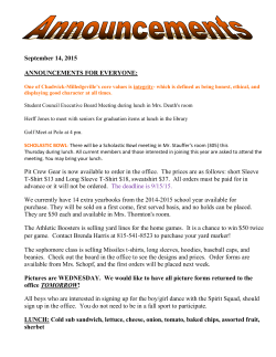 September 14, 2015 ANNOUNCEMENTS FOR