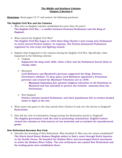 The Middle and Southern Colonies Chapter 2 Section 4 Directions