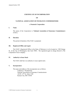 NAIC Certificate of Incorporation - National Association of Insurance