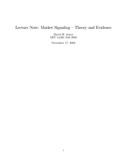 Lecture Note: Market Signaling &mdash; Theory and