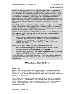 FOR DECISION GAVI Alliance Eligibility Policy