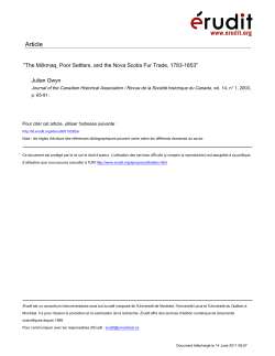 The Mi&iacute;kmaq, Poor Settlers, and the Nova Scotia Fur Trade, 1783