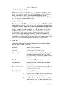 1 OFFTAKE AGREEMENT PURCHASE AGREEMENT