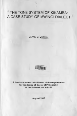 The Tone System Of Kikamba: A Case Study Of