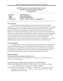 EEX3012 Introduction to Special Education: Fall 2015 Syllabus