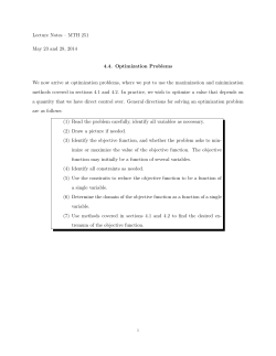 Lecture Notes – MTH 251 May 23 and 28, 2014 4.4. Optimization