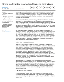 Strong leaders stay resolved and focus on their vision | The National