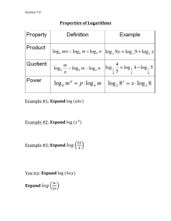 Properties of Logarithms Example #1: Expand log (abc) Example #2