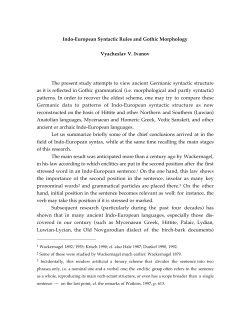 Indo-European Syntactic Rules and Gothic Morphology Vyacheslav