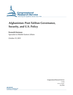 Afghanistan: Post-Taliban Governance, Security, and US Policy