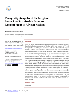 Prosperity Gospel and Its Religious Impact on Sustainable