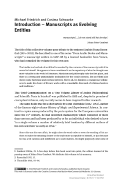 Introduction &ndash; Manuscripts as Evolving Entities