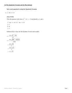 Solve each equation by using the Quadratic Formula. 2 - MOC-FV