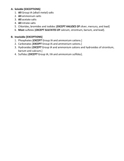 A. Soluble [EXCEPTIONS] 1. All Group IA (alkali metal) salts 2. All