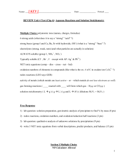 1 REVIEW Unit 4 Test (Chp 4): Aqueous Reactions and Solution