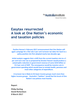 Easytax resurrected A look at One Nation`s economic and taxation
