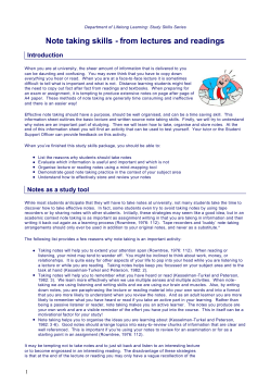 Note taking skills - from lectures and readings