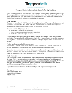 Thompson Health Medication Study Guide for Nursing Candidates